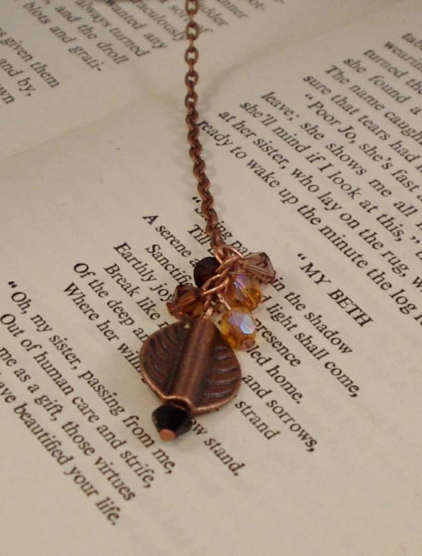 Leaf charm and fall colors of sparkly Swarovski crystal adjustable y-drop necklace FREE cute gift always