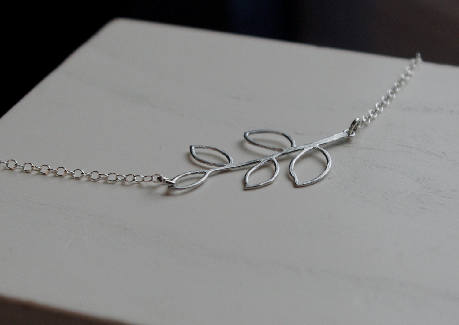 Detailed leaves on a delicate sterling necklace and FREE gift always
