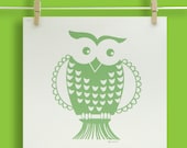 Shy Owl - handprinted on paper - Choose Your color
