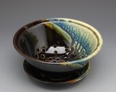 Fern Green, Blue and Dark Brown Small Colander (Berry Bowl)