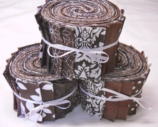 Quilt Fabrics Jelly Roll - Coffee Brown fabric strips - Time Saver Quilt Kit by SEW FUN QUILTS