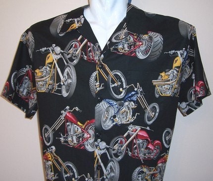 XL Men's  Shirt Motorcycle / Chopper  Black Hawaiian Shirt  Short Sleeve Shirt XL - KMSORIGINAL