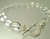 Clear Smooth Crystal Quartz Necklace with Silver Toggle