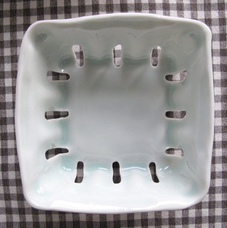 IN STOCK: Porcelain Berry Basket with Ice Blue Glaze