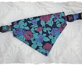 Bandanna for 1 inch Dog Collar floral denim Medium