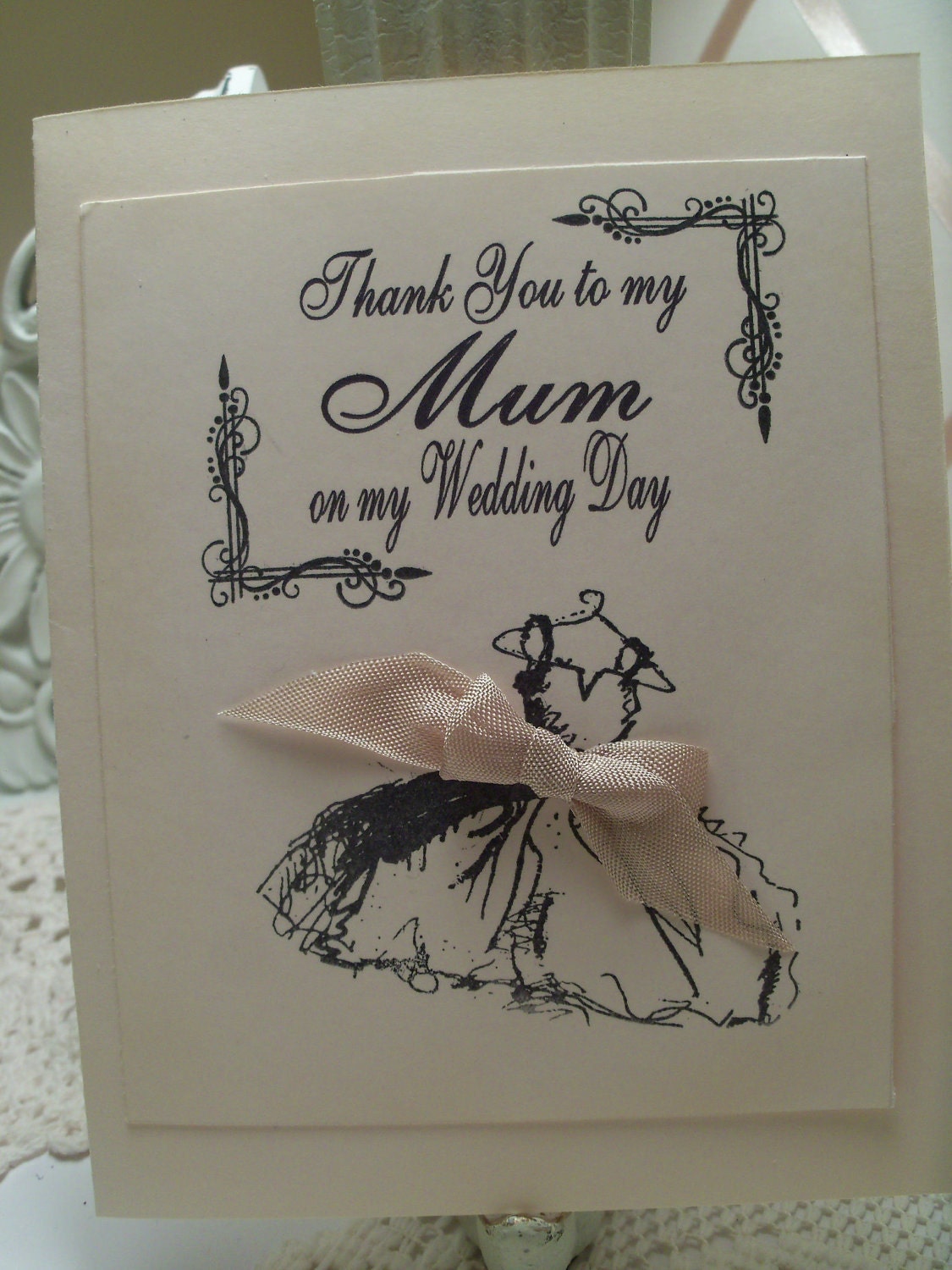 Thank You To My Mum on My Wedding Day Card  Black and Ivory Card  ECS