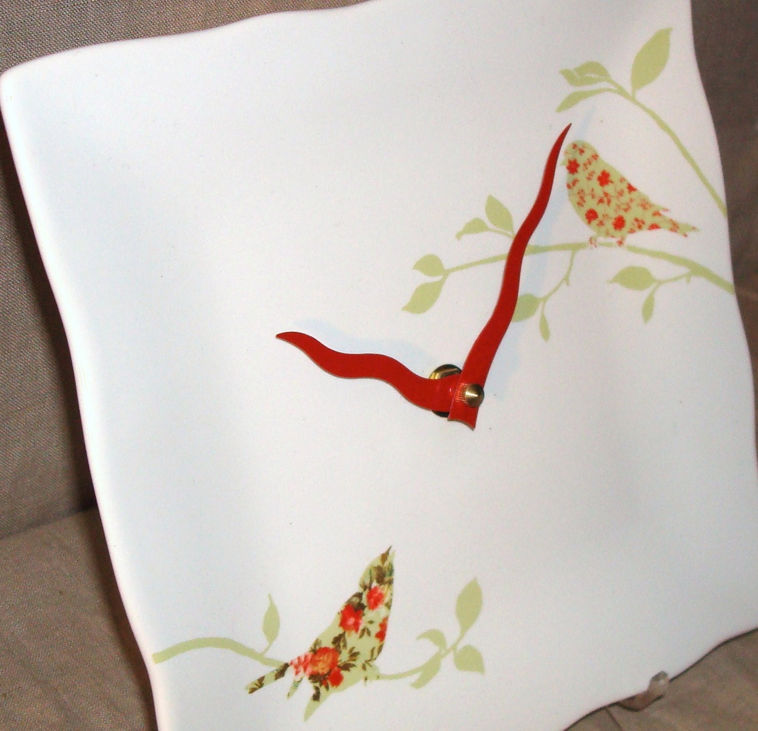 ON SALE - Wall Clock -  Floral BIrd Porcelain Plate Wall Clock No. 710 (8 inches)