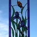 Long stem Irises and butterfly stained glass window
