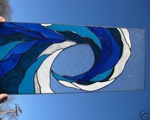 Ocean Wave blue Sea nautical stained glass window