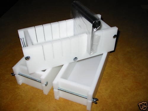 2/3 HDPE SOAP Bar Slicer & No Liner Molds Wooden Lids Aval.Toll Free  1-877-890-0267 E.