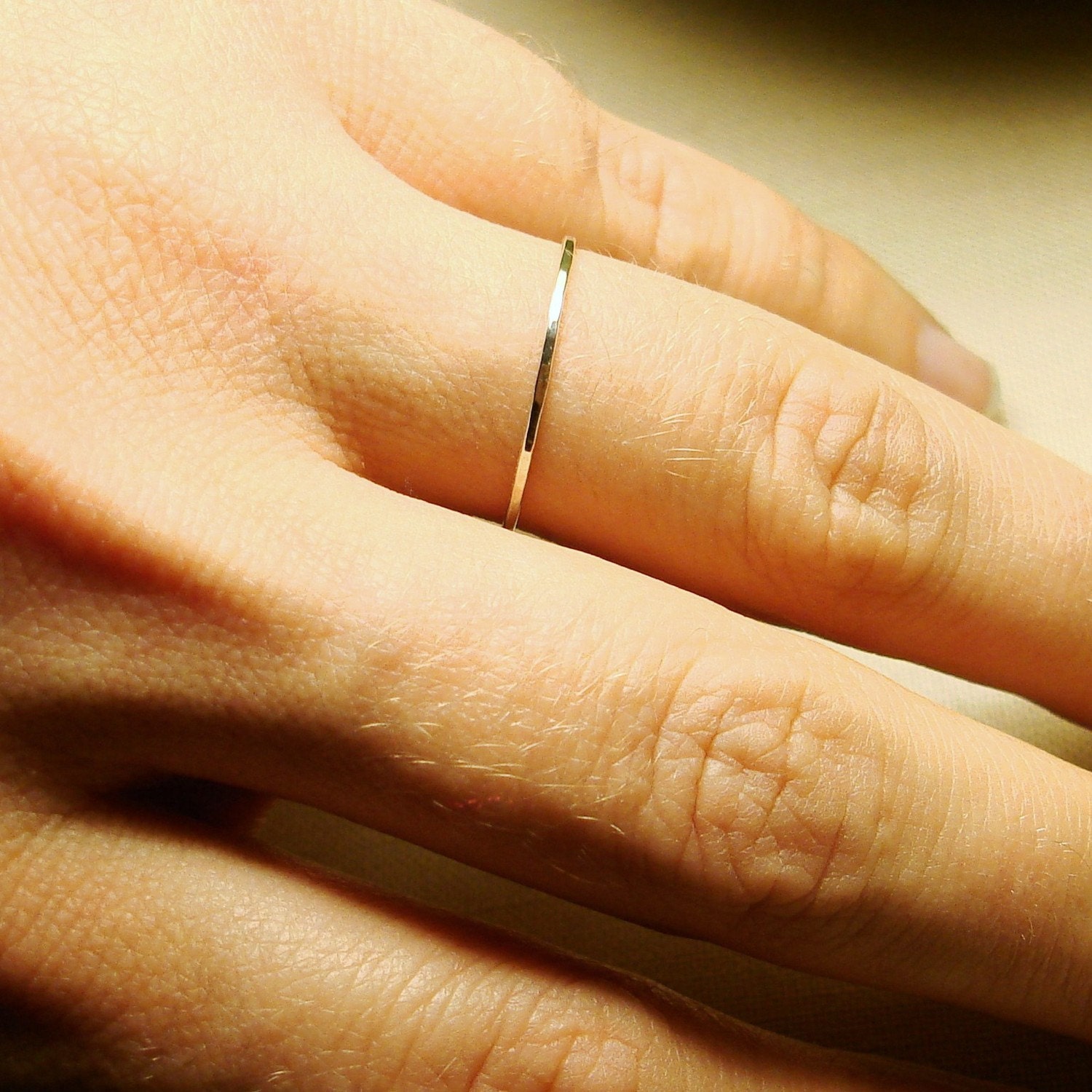 Thread of Silver- Tiny Halo Hammered Stack Ring - Delicate Jewelry