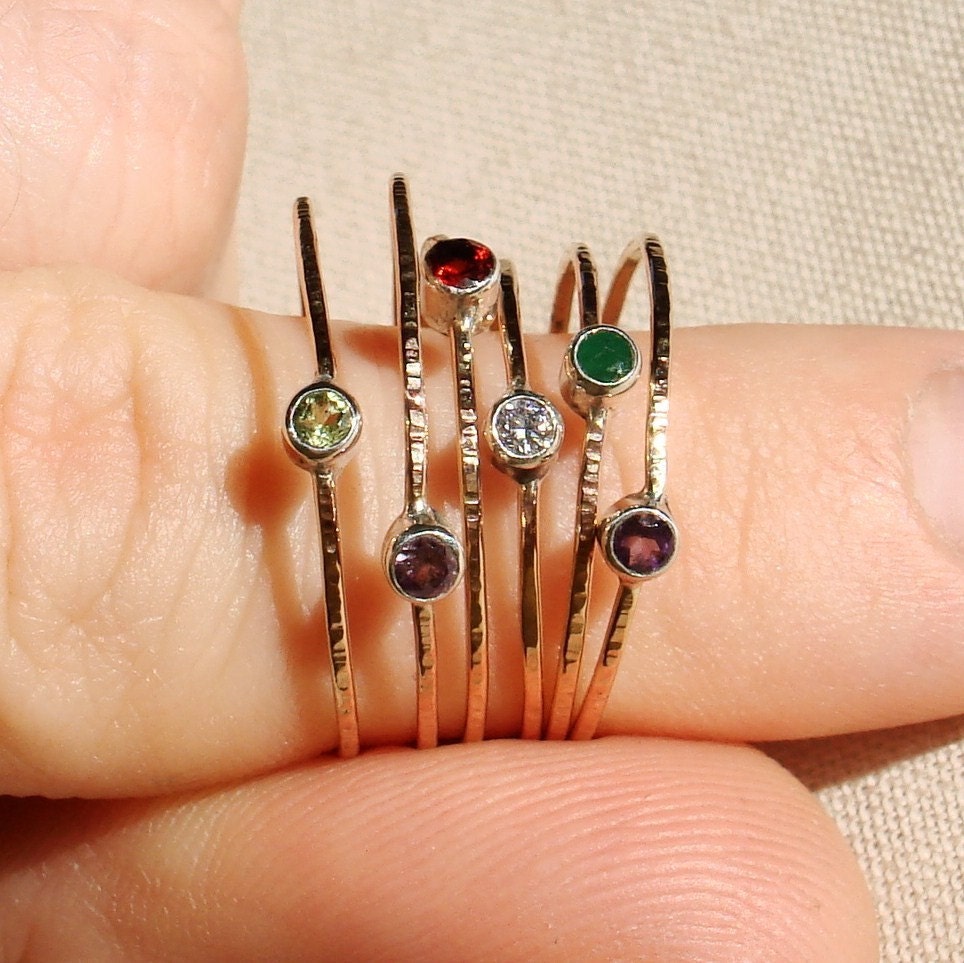 Choose a Stone - Thread of Gold and Silver - One Tiny Stacking Ring with Sterling Silver Set Faceted Stone - Delicate Jewelry