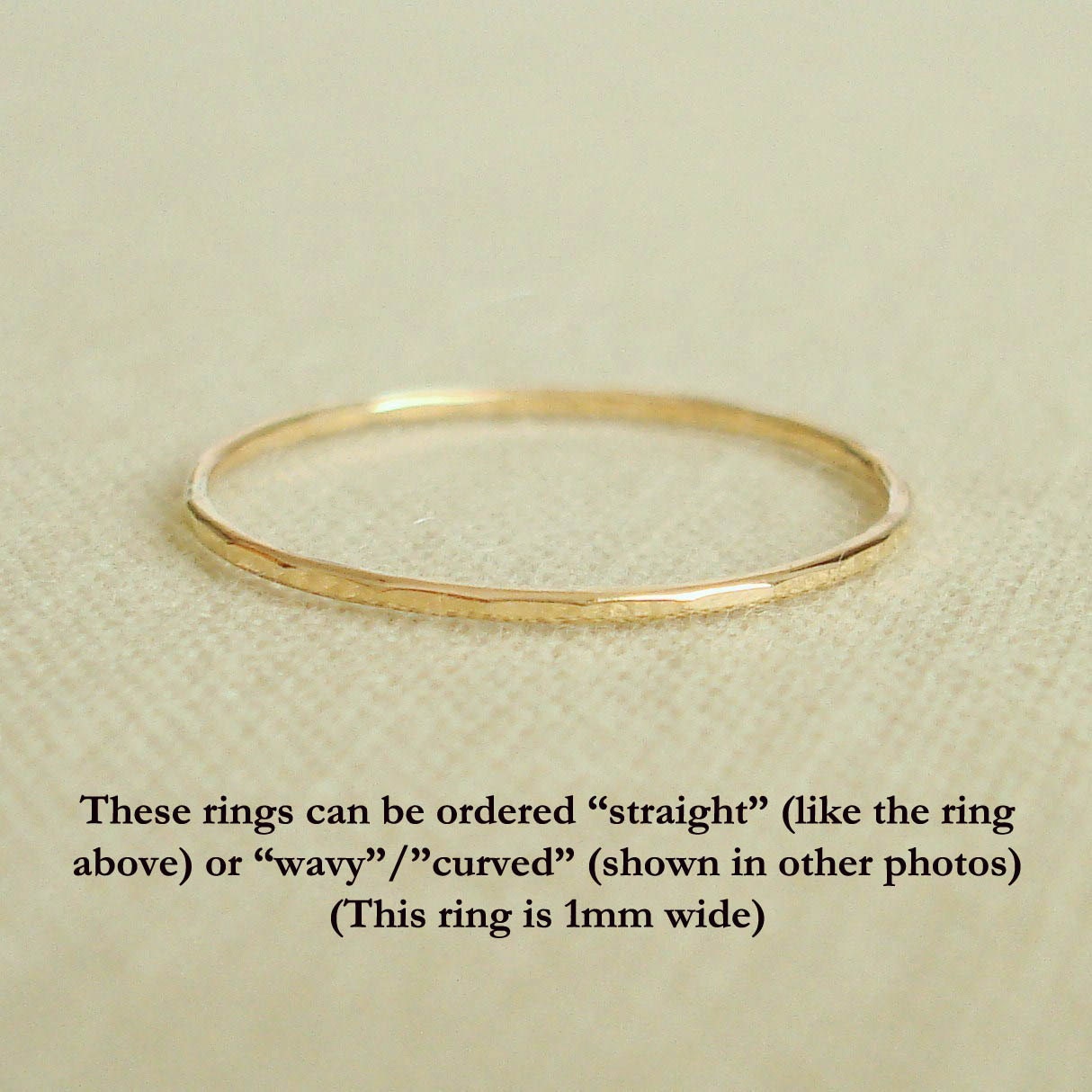 Thread of Gold - Rose or Yellow - Wavy or Straight - Tiny Halo Hammered Stack Ring - Skinny and Thin