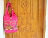 Colours of India...Patch Handbag HOT PINK Indian Handbag, Sling Handmag, Indian Market, Silk Brocade, Boho Hippie Chic