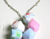 SALE Cath Kidston Fabric cubes handmade necklace