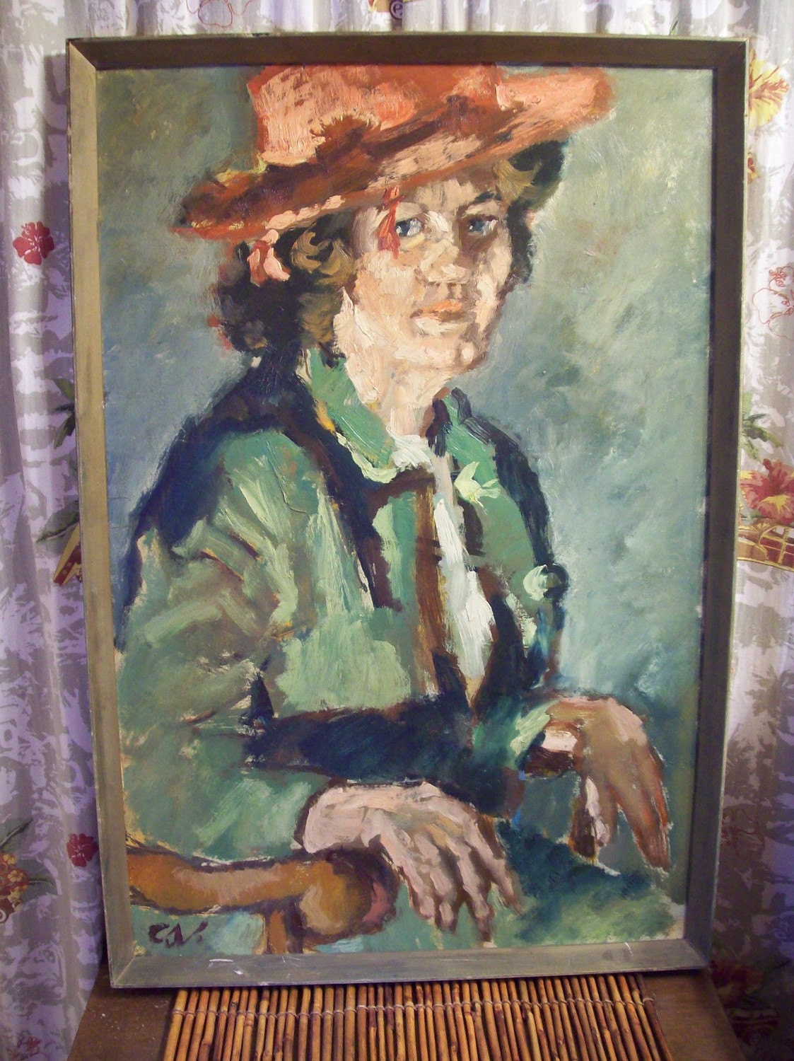 Pop Culture 60s Woman Red Hat Maggie Painting Primitive Carl Alex Von Volborth