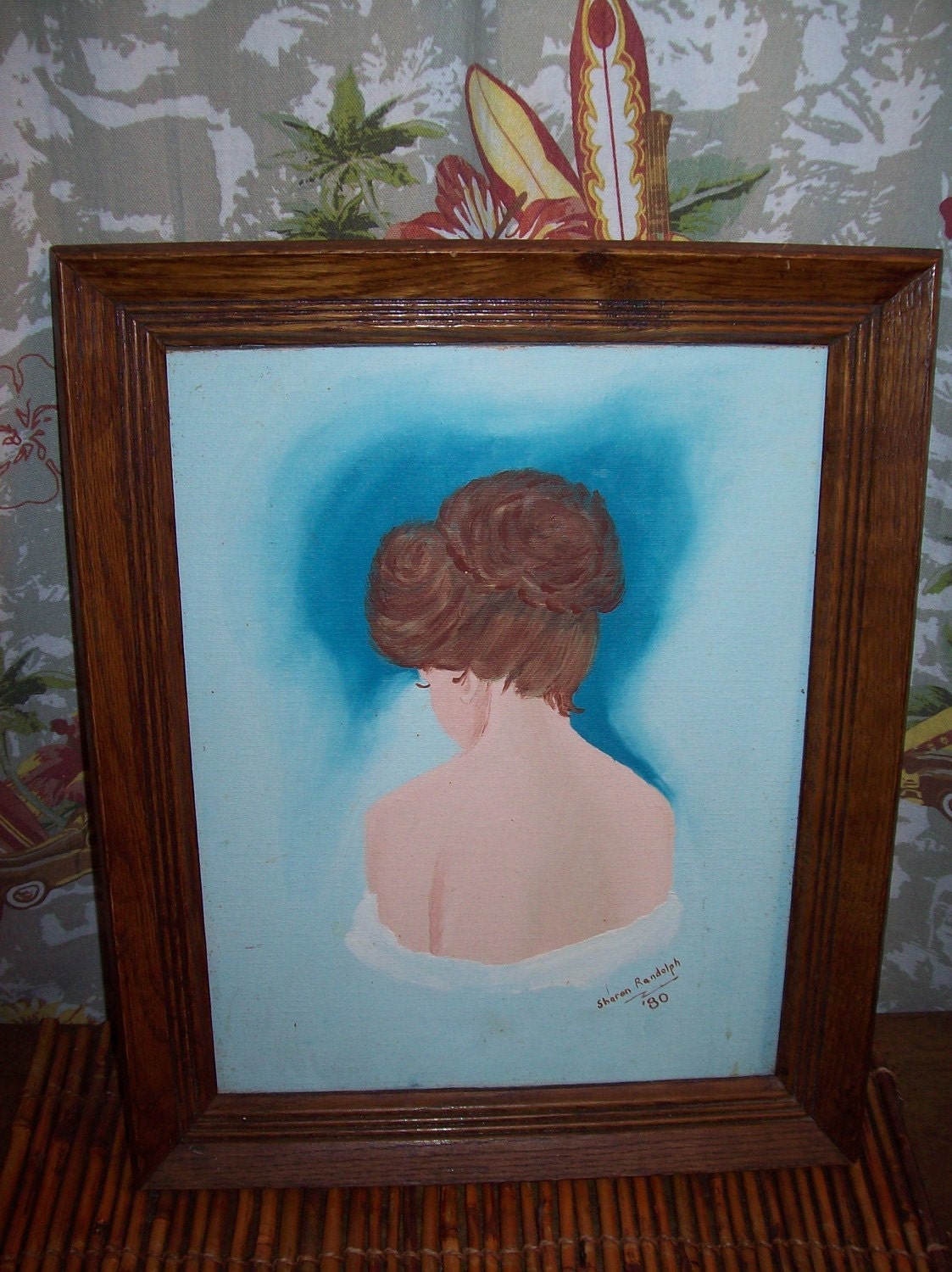 Original Painting Auburn Hair Lady Semi Nude Signed Vintage