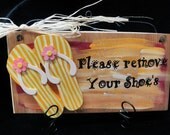 Please remove your shoes flip Flop sign yellow stripes