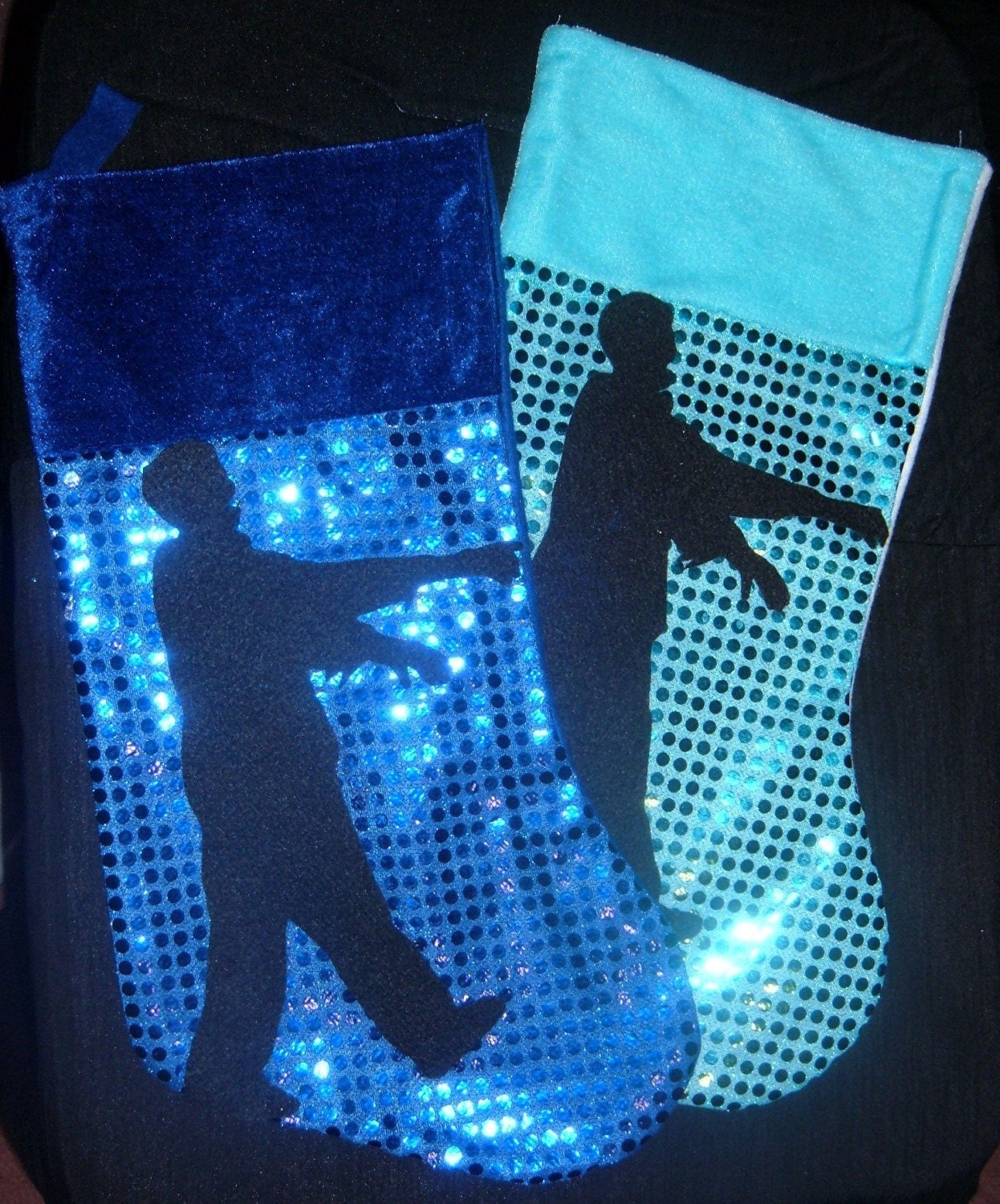 U PiK CoLoR Zombie Disco Christmas Stocking Sock BLUE or LITE BLUE Sequin Punk Monster Undead