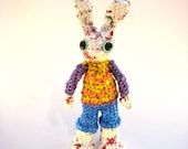 Upcycled Amigurumi Doll - Eco Bunny Boy Featured in Stuffed Magazine.