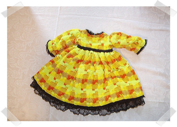 Black/Yellow/Orange Dress for Doll/Handmade/FREE SHIPPING