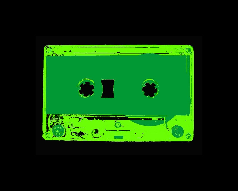 mix tape digital art Green Cassette Tape 5  8X10 print retro pop art