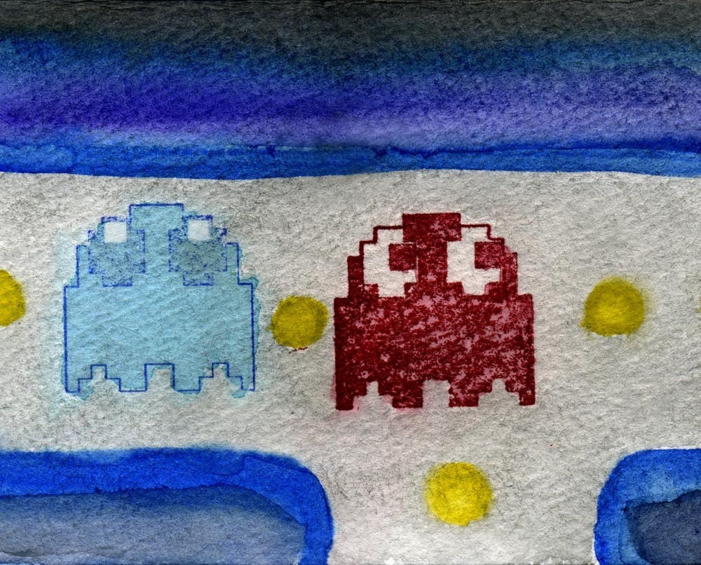 Folk Ghost 8X10 art print retro 8bit retro arcade videogame