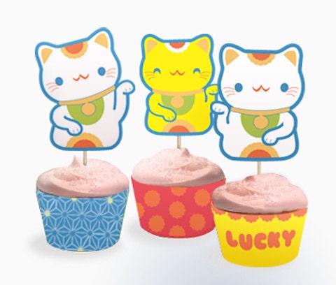 Lucky Cat cupcake set PDF templates Il_570xn