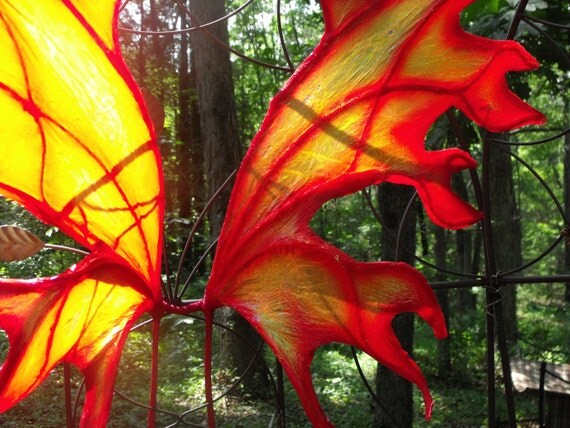OOAK Iridescent Fire Fairy Wings Cosplay Renaissance Halloween Red Yellow Phoenix
