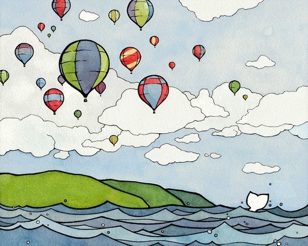 Colorful Hot Air Balloons Illustration - 8x10 Print