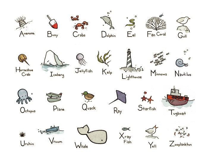 Illustrated Alphabet - Ocean Theme 11x14