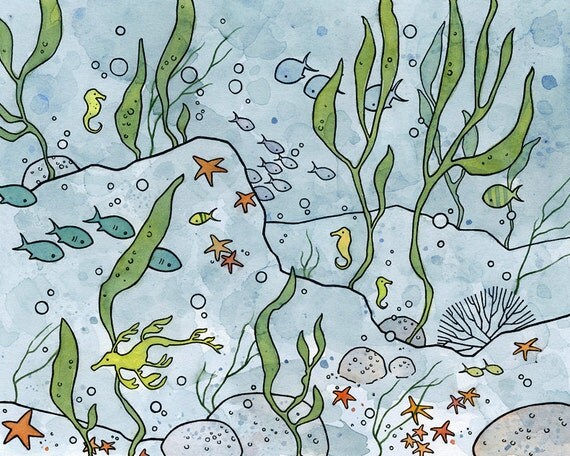 Seahorses & Leafy Sea Dragon Illustration Print