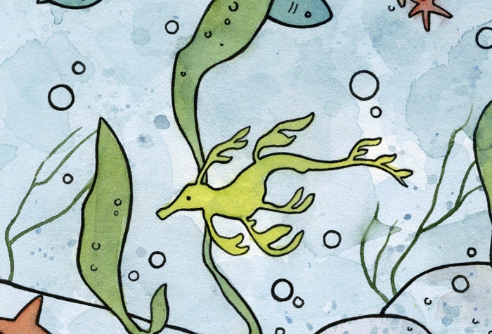 Seahorses & Leafy Sea Dragon Illustration Print