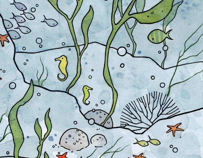 Seahorses & Leafy Sea Dragon Illustration Print