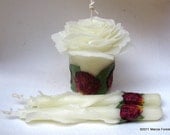 Rose Candle Unity Set, Eco Luxury Wedding Gift, Table Decor, Custom Handmade - White Ivory Beeswax, Roses - Unique Candles by Marcie Forest