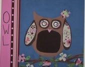 SALE ON ORIGINALS  Art Painting Madgie Owl Original collage kids room 12x12inches by SunnyDaysStudio on Etsy