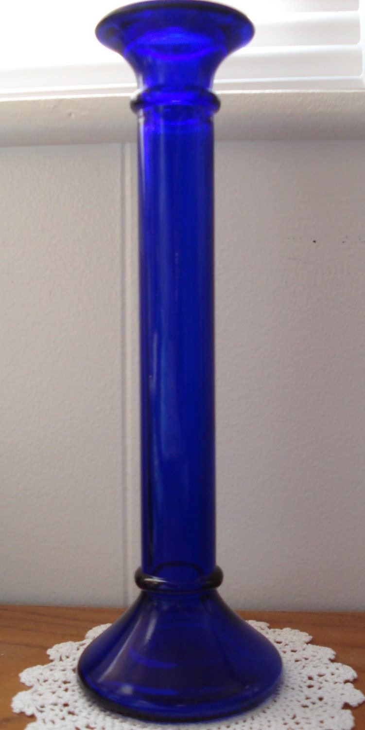 Vintage Cobalt Candlestick Taper Candle Holder Tall Vase