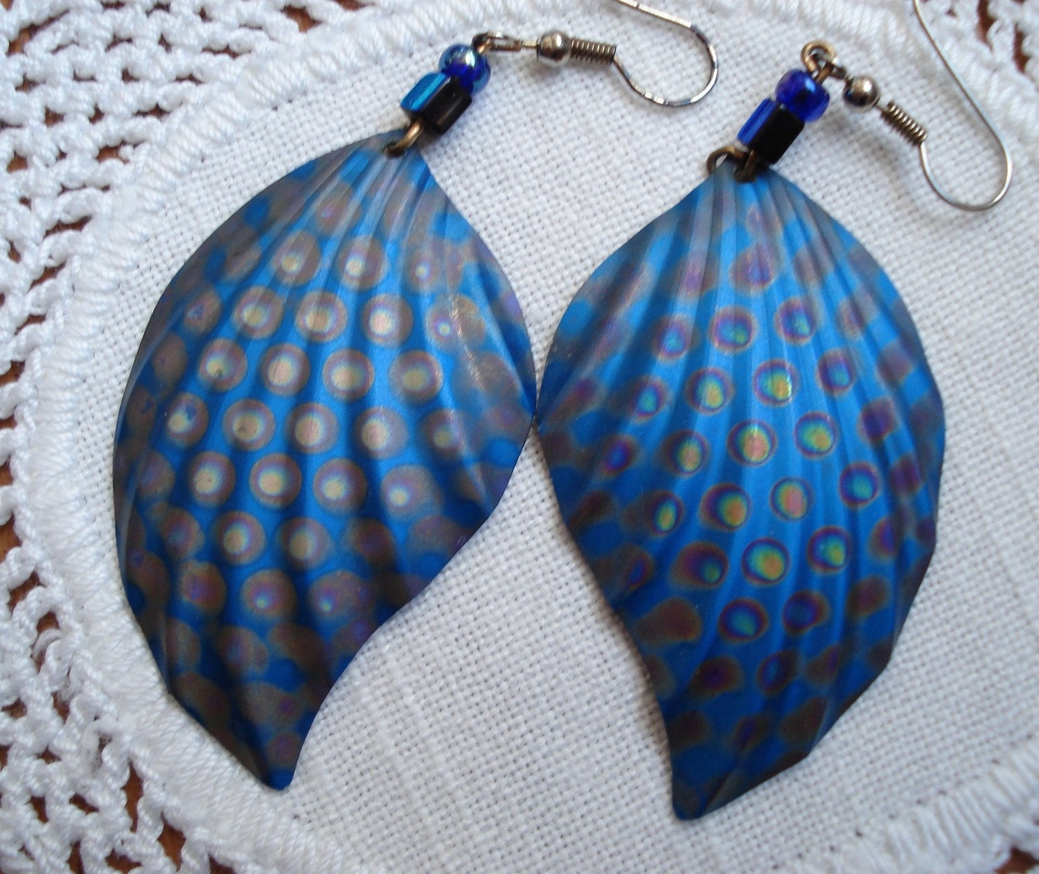 Angel Wings Vintage Hand Painted Shell Shaped Dangle Earrings OOAK