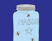 Fireflies in a Mason Jar ( 8x10 Children's Art Print)