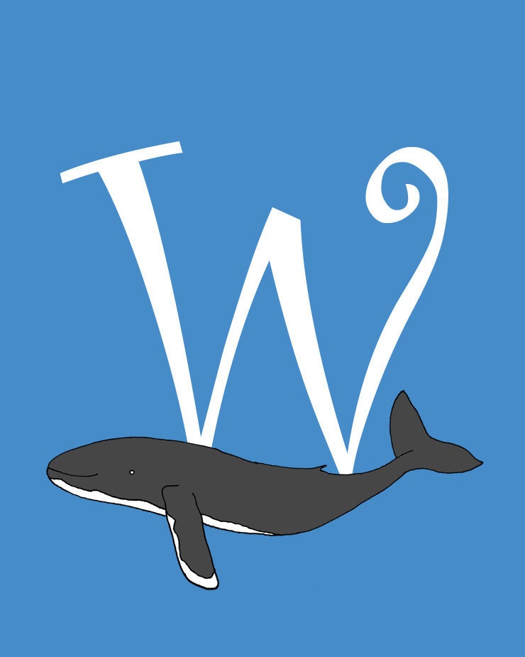 W is for Whale in curly font ( 8x10 Art Print )