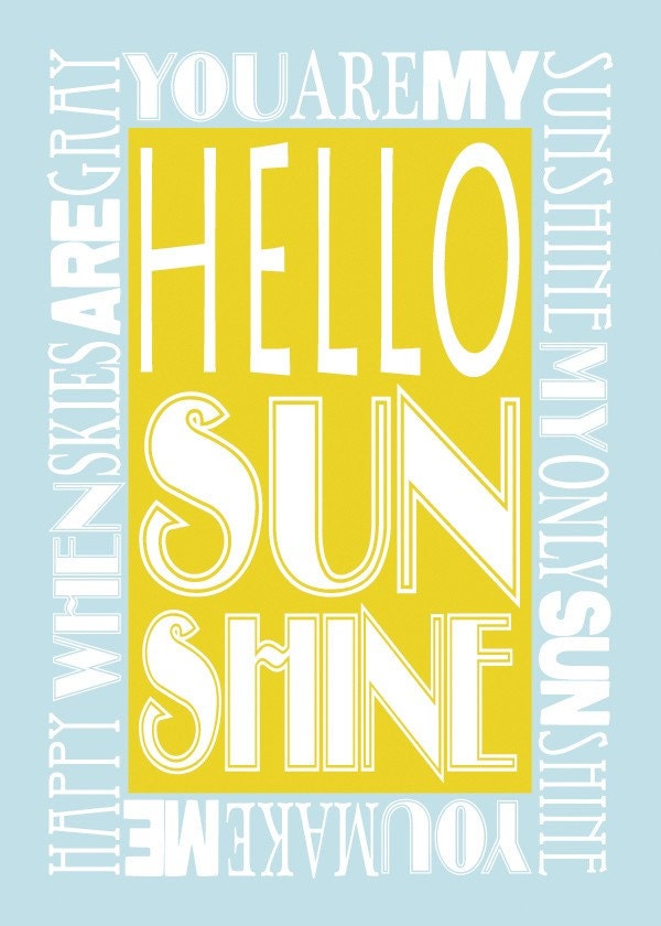 5x7 Art Print ( Hello Sunshine ) Golden Yellow and Sky Blue