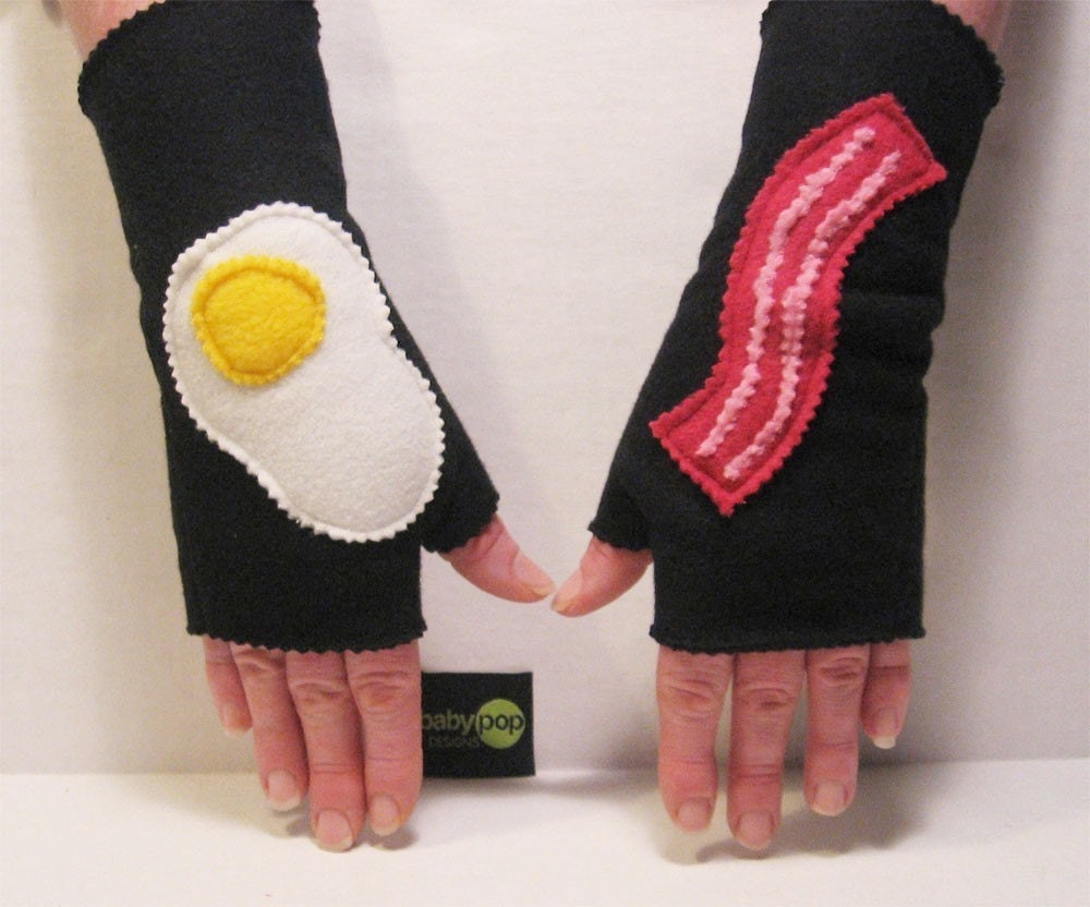 Bring Home The Bacon Black Adult Fingerless Gloves
