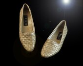 Vintage 80s Amalfi Ballet Flats Woven Metallic  Leather Champagne Gold  Italian Classic //  Size 7 B or 7 1/2 A