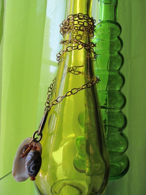 Amber Toned Long Seashell Cluster Necklace