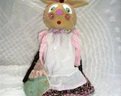 Folk Art Bunny Rabbit Doll Handmade Easter Decoration OOAK Home Decor Spring Time Recycled Materials