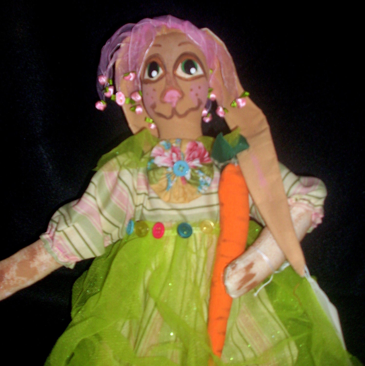 Easter Bunny Rabbit Doll Handmade Spring  Easter Decor  Hare Kid's Room Home Decor Glittery Green Dress