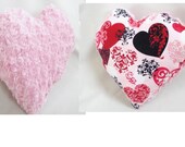 Heart pillow pink minky, roses & Damask flannel Reversible, girl bedroom