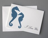 Blue Seahorses (I Love You) Valentine's/Wedding/Anniversary/Engagement 4-Bar Folded Card