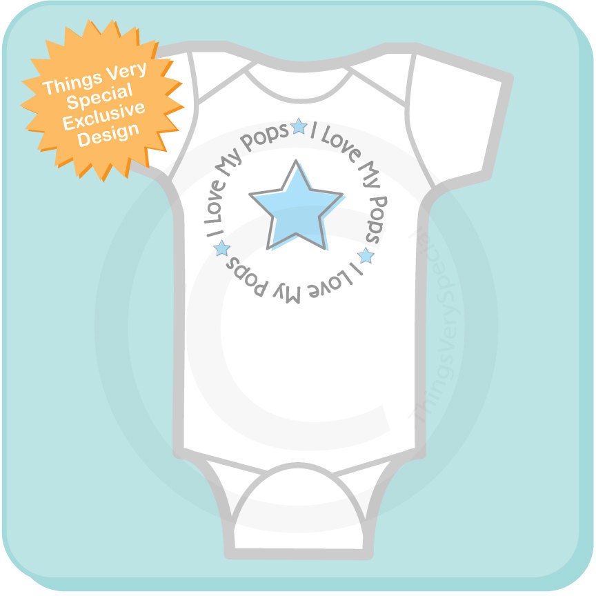 Boy's Personalized I Love My Pops, Grandpa or Grandad with Blue Star Tee Shirt or Onesie