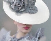 Cream and Dove Grey Sequined Silk Saucer Hat- handmade millinery by Natalilouise